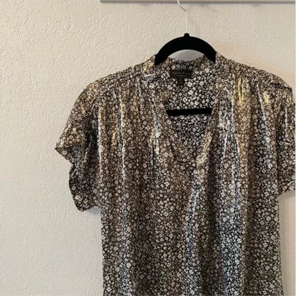 Anthropologie Current Air Amy Metallic Shimmer Ditsy Floral Blouse - Picture 3 of 6